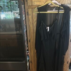 NWT Victoria's Secret Black lingerie dress and robe with Gold Studs set